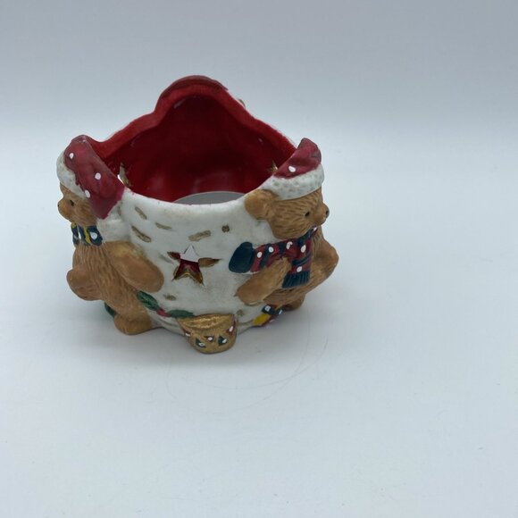 Set of 3 Figures Candle Holder Snowman Angels Bears Christmas Votive In Box - Picture 9 of 16